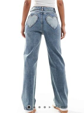 Miss Selfridge Light Blue Straight Leg Jeans with Heart Back Pockets